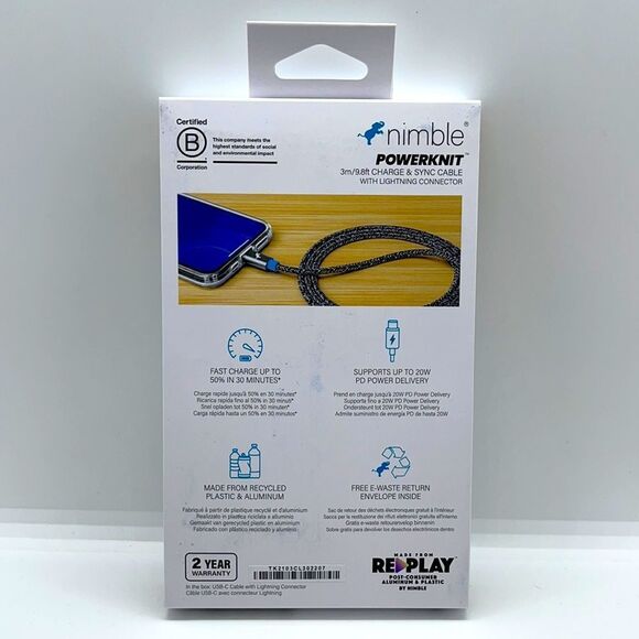 NWT Nimble Powerknit USB-C Fast Charge Cable 9.8ft - Picture 5 of 6